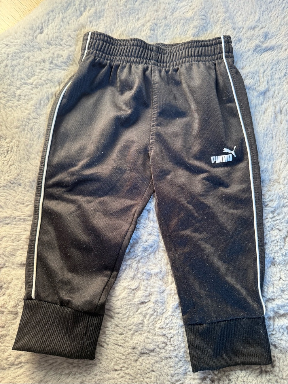 Puma Black Joggers with White Side Piping - Kids